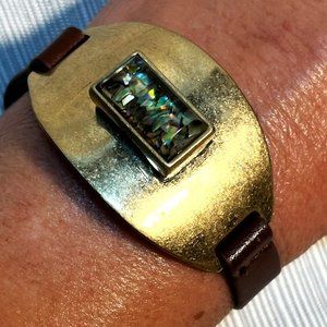 *RARE*  Kenneth Cole Abalone, Glass and Leather Bracelet